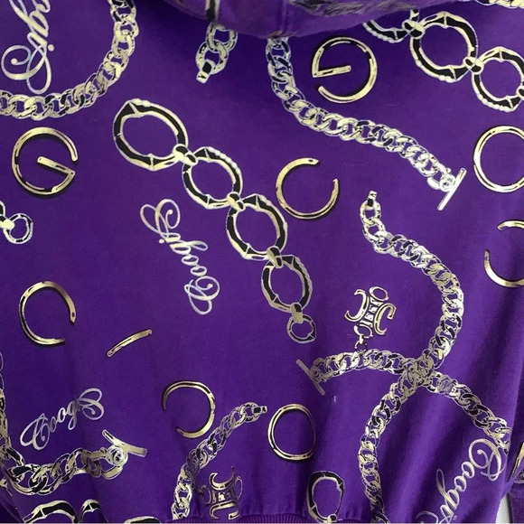 Coogi Purple Gold Short Sleeve Hooded Zip Up Bling Y2K Long  Zip Hoodie L - Picture 15 of 15